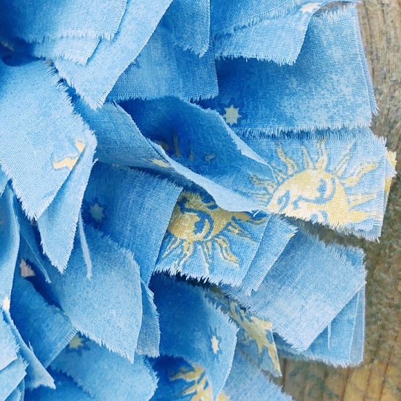 HAND CRAFTED FABRIC RAG WREATH BLUE MOON SUN & STARS SHABBY CHIC NURSERY DECOR - Picture 7 of 9